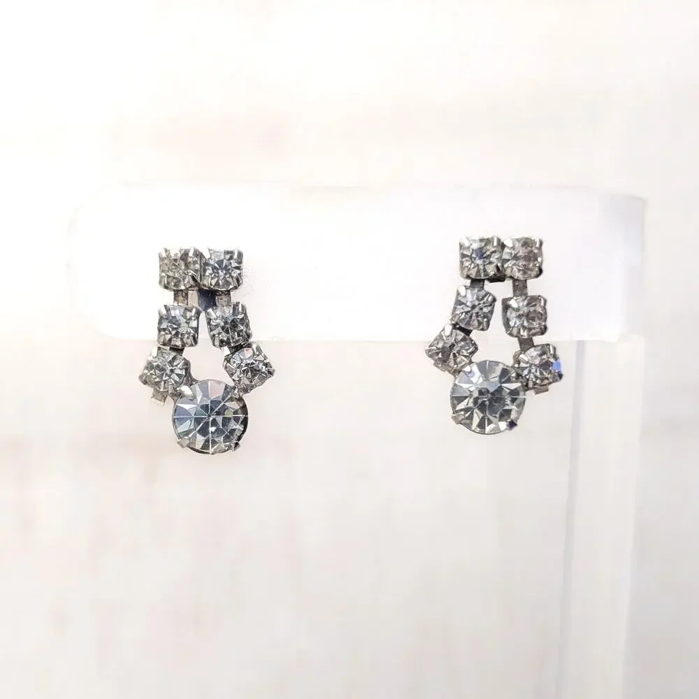 Vintage Screw On Earrings Stylish and Elegant Clear Gem Statement Drop Dangle